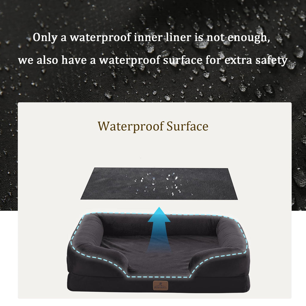 Bedfolks Orthopedic Dog Bed XL, Waterproof Dog Sofa Bed for Extra Large Dogs, Egg Foam Pet Couch Bed with Removable Washable Cover and Nonslip Bottom, Black