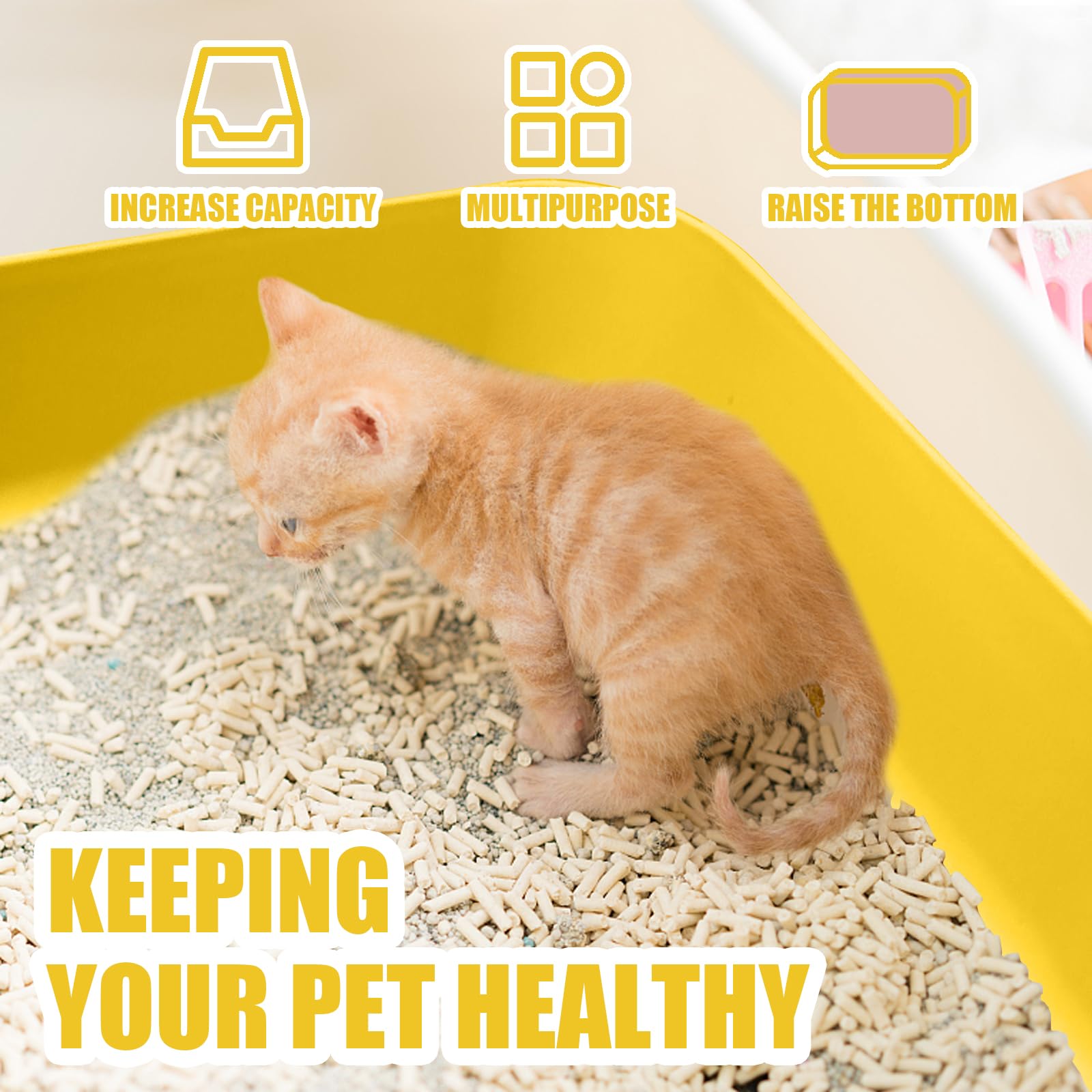 Small Litter Box, Plastic Kitten Litter Box, 13.9 x 9.8 x 3 Inch Open Litter Box for Small Pet, Easy to Clean (Yellow 4PCS)