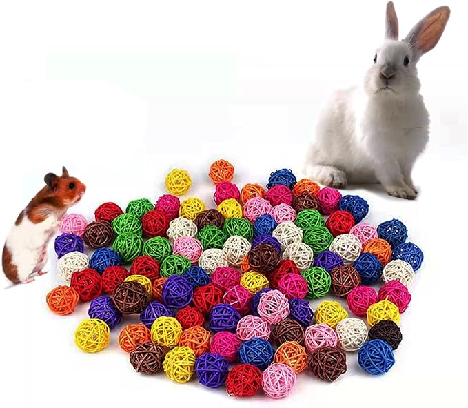 LOIUGENTE Parrot Chew Toys Bird Toys, 30 Pcs 1.2 inch Rattan Wicker Balls Parakeet Chewing Toys, for Budgies Conures Hamsters Bunny Toy, Decoration for DIY Craft Party Wedding