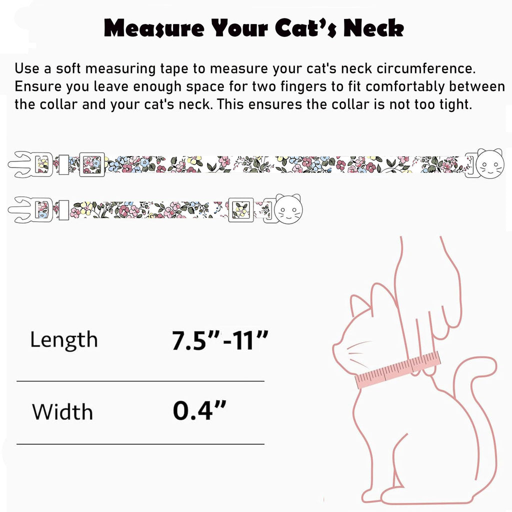2 Pack Cotton Breakaway Cat Collars Set with Bell and Flower Pendant, Cute Floral Fruit Patterned, Adjustable 7.5-11Inch, Include A Mouse Toy Gift (Vintage+ Small Pink Flower)