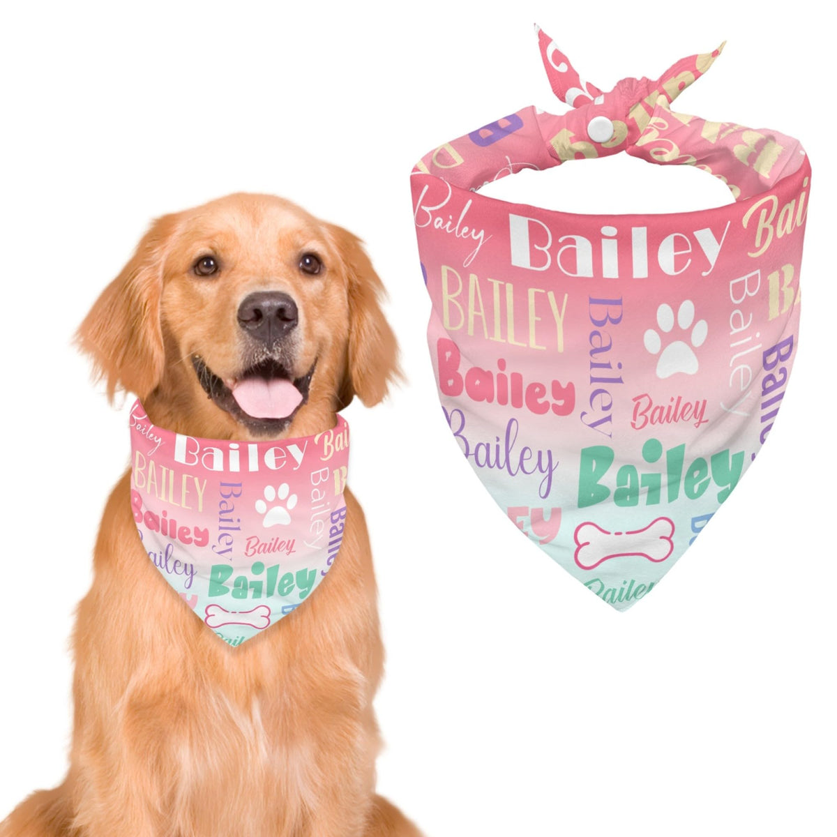 Personalized Dog Bandanas Custom Neckwear Name Button Anti-loosening