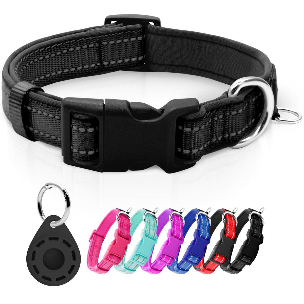 azuza Reflective Dog Collar, Neoprene Padded Puppy Collar, Hot Pink, XS