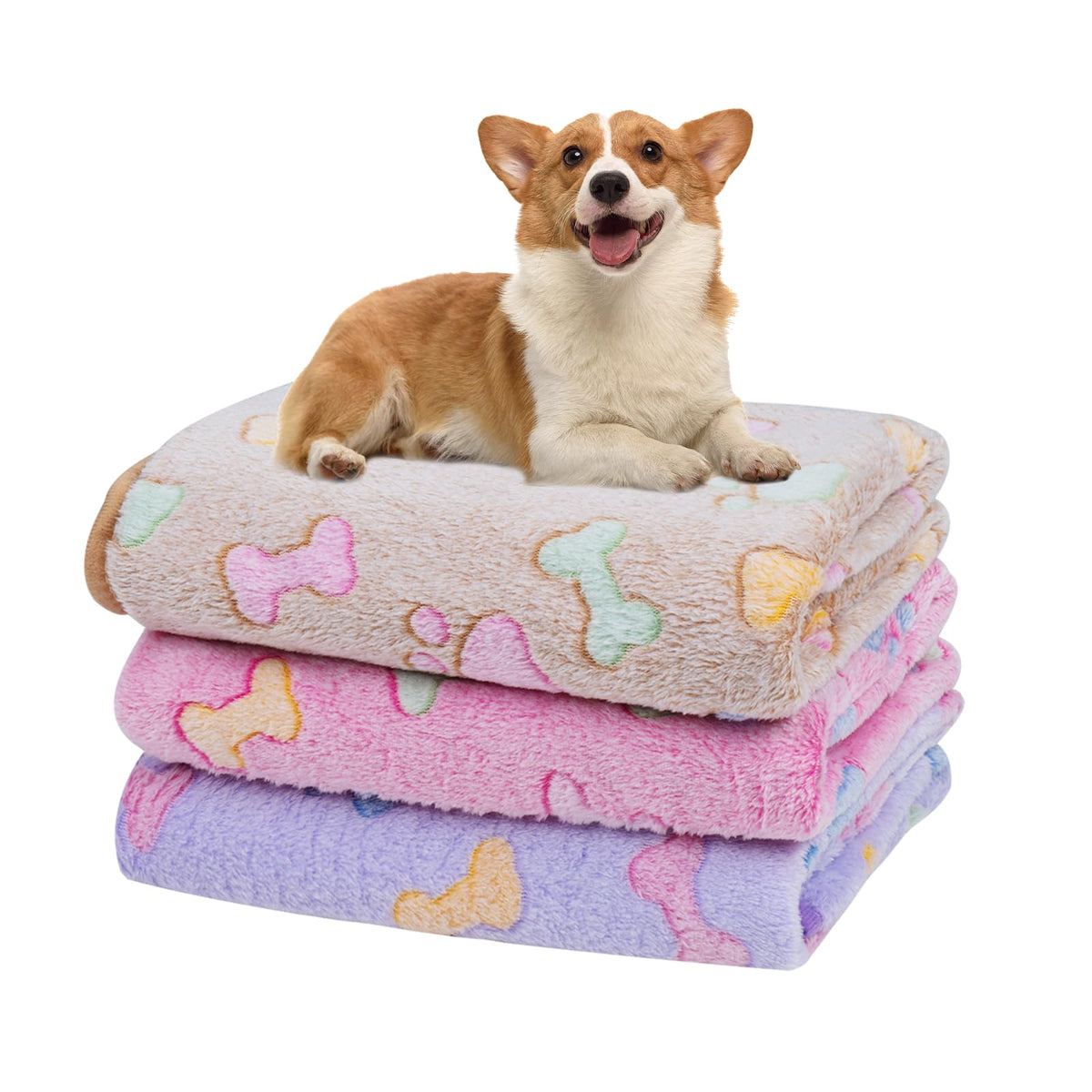 Dono 1 Pack 3 Dog Blankets, Soft Fluffy Fleece Pet Blanket Warm Sleep Mat Paw Print Design Puppy Kitten Throw Blankets Doggy Blanket for Dogs