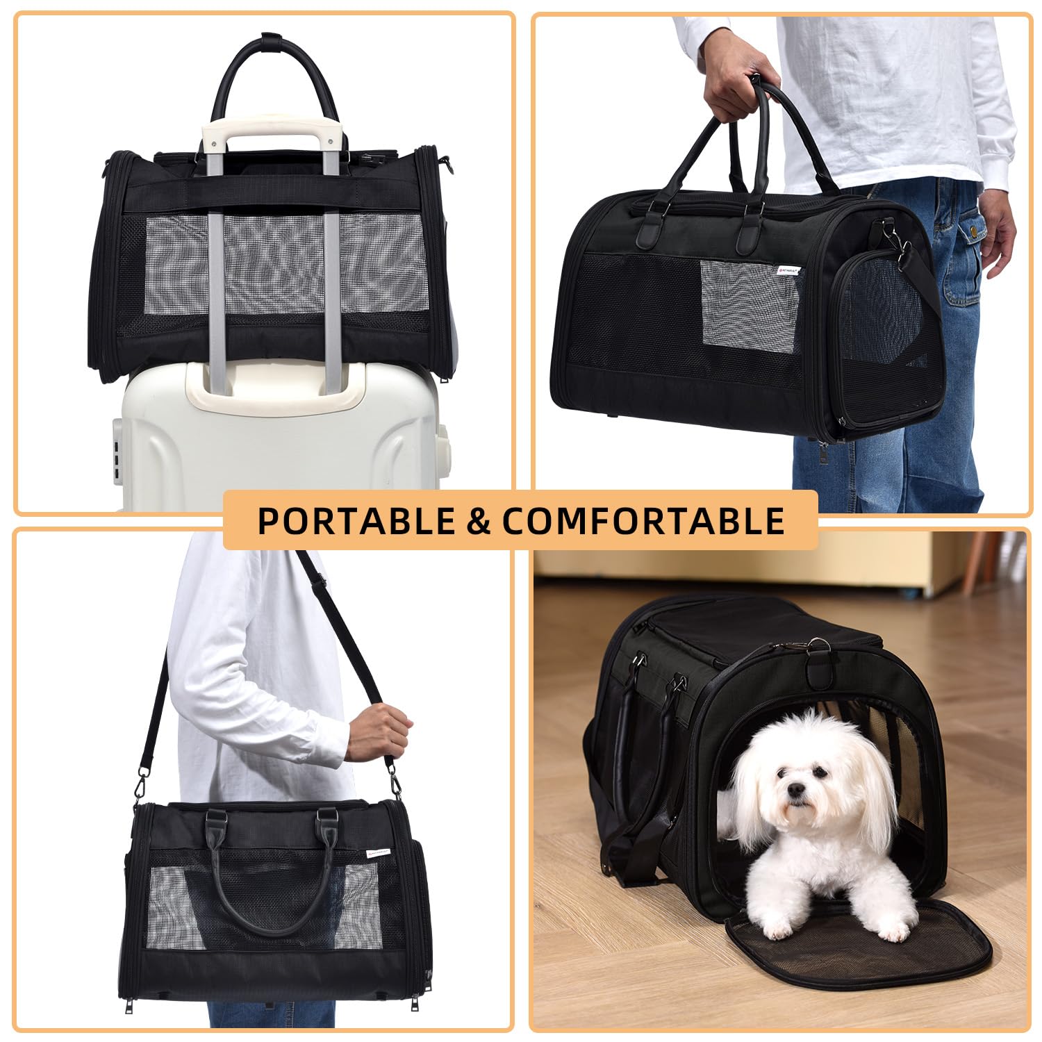 PET MARVEL Cat Carrier Soft Sided Large for Pet Dogs up to 25 Lbs, Airline Approved Mesh Pet Travel Bag, Breathable Bite-Resistant Fabric with Removable Washable Mat