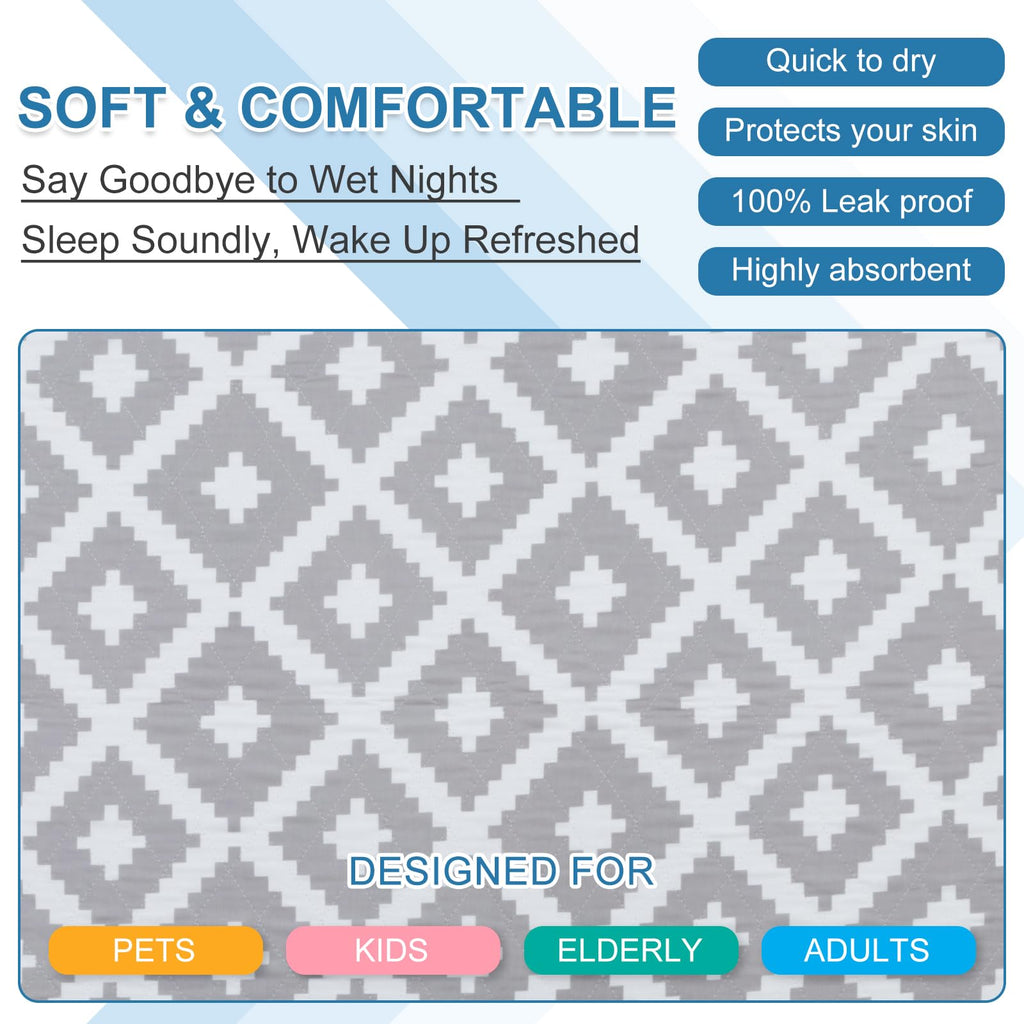 OUTCREATOR® Washable Bed Pads 34" x 56" (Pack of 2), Incontinence Mattress Protector, Anti-Slip Waterproof Underpads for Adults Kids Elderly Pets, Absorbency & Reusable Bedwetting Pads (Gray Geometry)