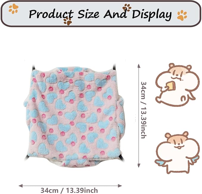 OINEEDU Guinea Pig Ferret Hammock for Cage - Machine Washable Double-Decker Hanging Bed - Fits Sugar Glider,Fancy Rat,Hamster,Gerbil - 13.3" x 13.3" - Love Pink Pattern