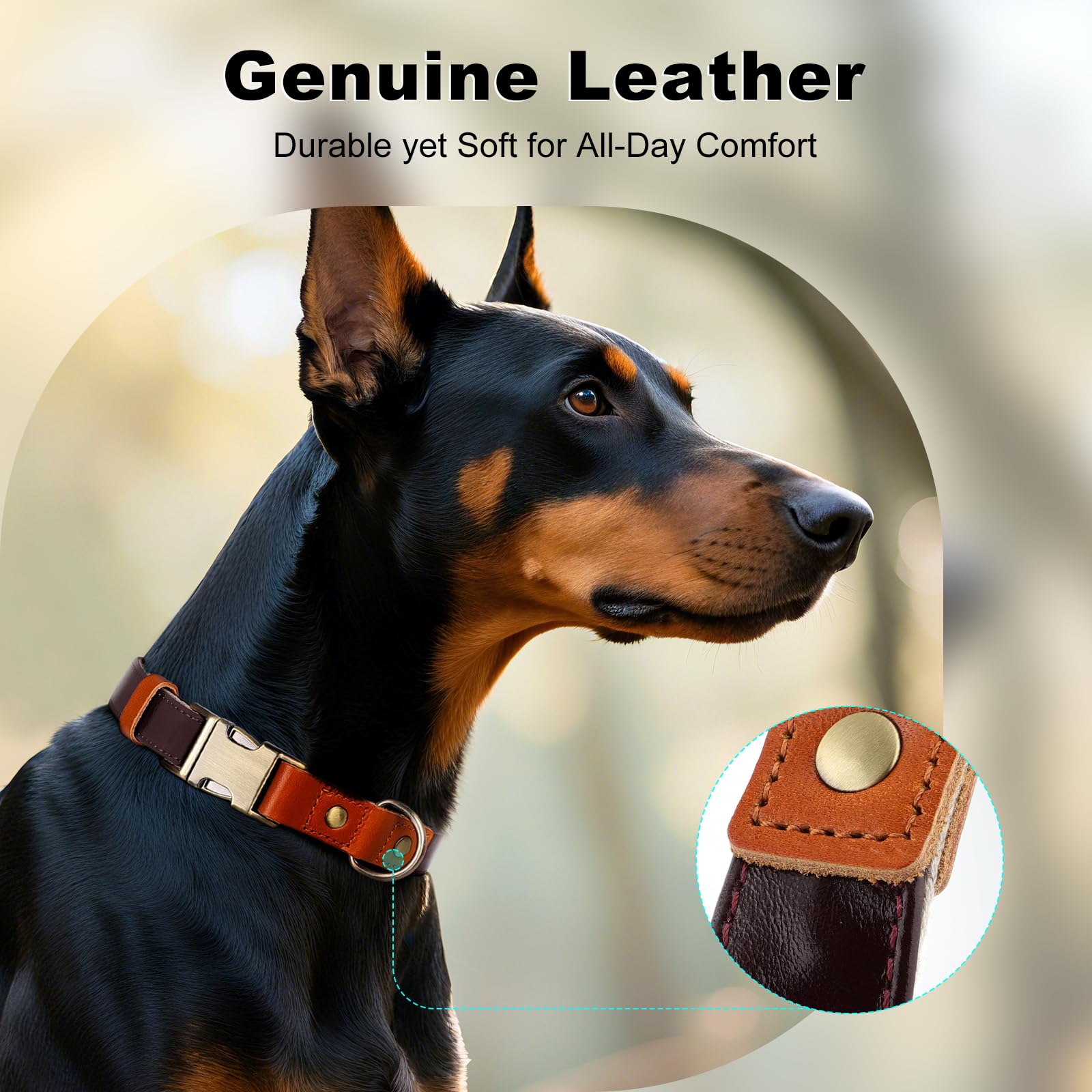 Plutus Pet Genuine Leather & Hemp Dog Collar – Adjustable Heavy Duty Pet Collar with Quick Release Metal Buckle, Soft & Stylish for Puppy and Small, Medium, Large Dogs (Copper Brown, M)