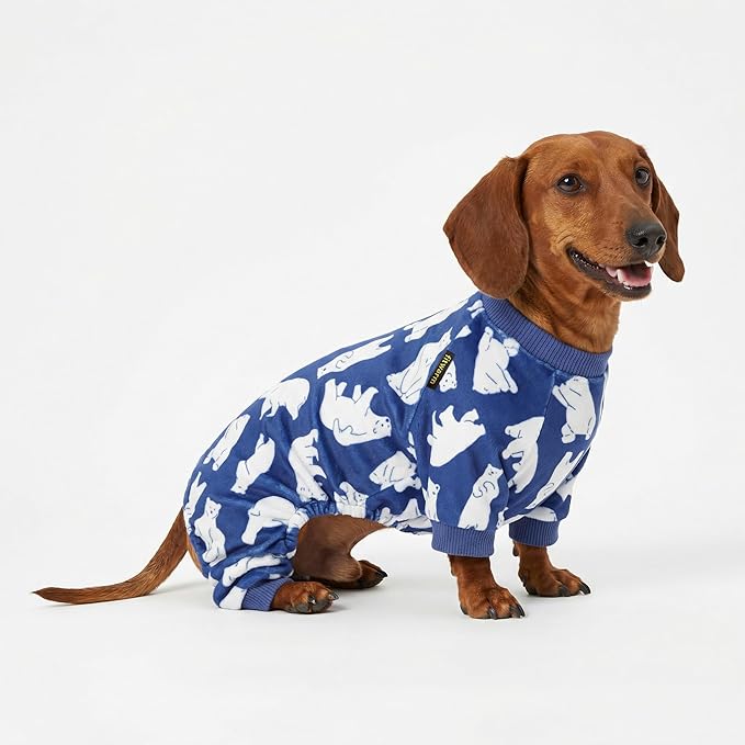 Fitwarm Polar Bear Dog Pajamas, Dog Clothes for Small Dogs Girl Boy, Pet Onesie with Feet, Cat Outfit, Lightweight Velvet, Royal Blue, White, Large