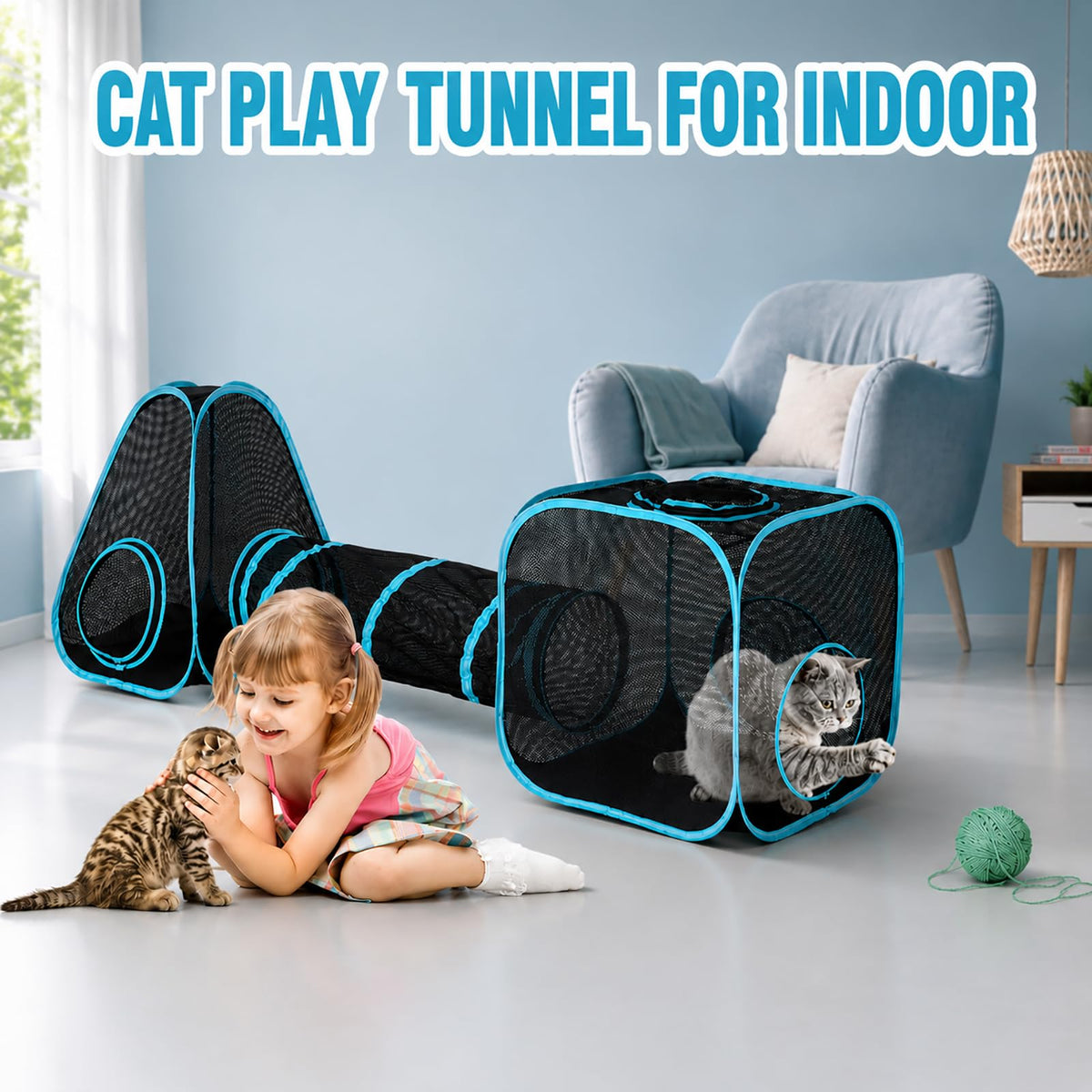 Outdoor Cat Enclosure for Indoor Cats, 4-in-1 Cat Tent Tunnel Playpen Set