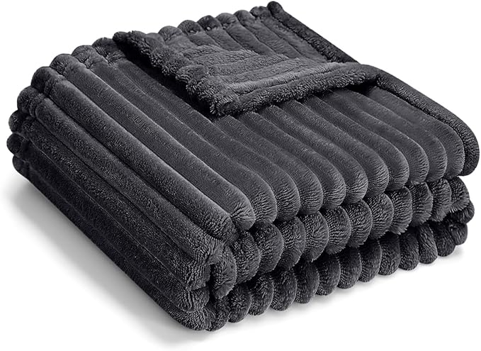 Eonkasp Soft Fleece Baby Blanket Ultra Cozy Grey Baby Blankets for Boys Warm and Lightweight Infant Toddler Newborn Receiving Gift with Reversible Stripes for Crib Stroller, 30x40 Inch, Dark Grey