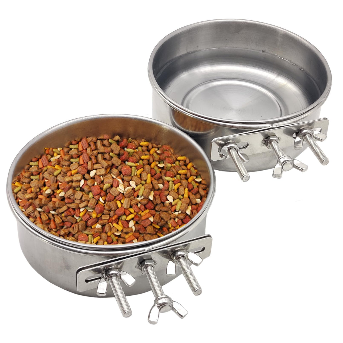 PINVNBY Parrot Feeding Cups Birds Food Dish Stainless Steel Parrot Feeders Water Cage Bowls with Clamp Holder for Cockatiel Conure Budgies Parakeet Parrot Macaw Small Animal Chinchilla Pack of 2