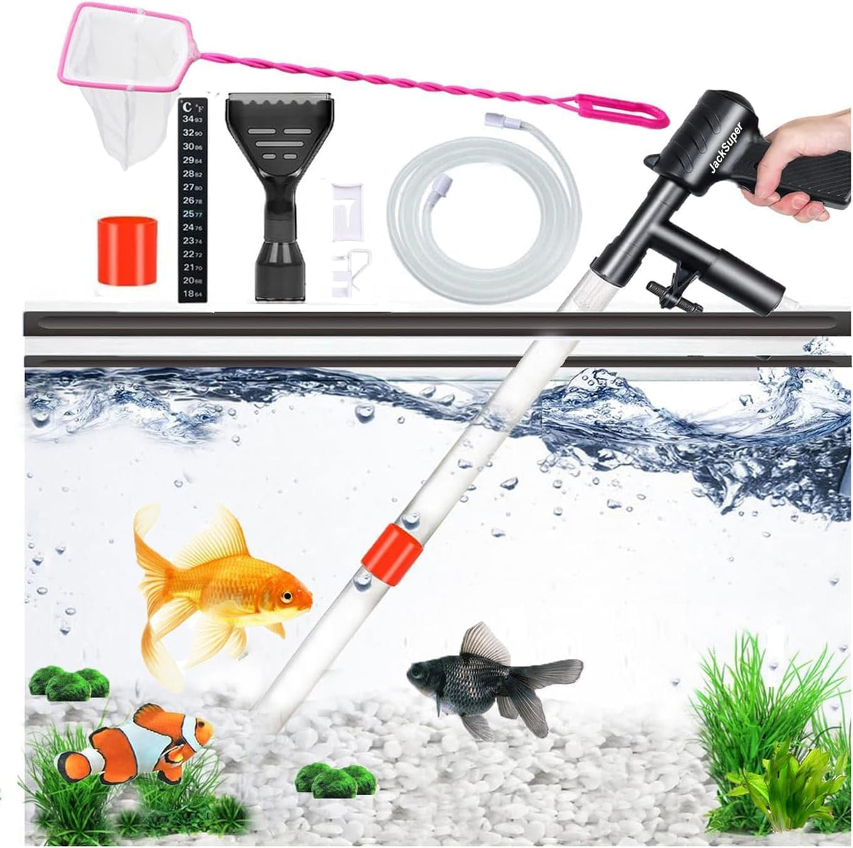 Aquarium Gravel Cleaner Siphon Fish Tank Vacuum Cleaner for Absorb Dirt Wash Sand Algae Scrapers Water Changer Gravel Washer for Fish Tank Cleaning Gravel and Sand, Water Filtering Units for Aquariums