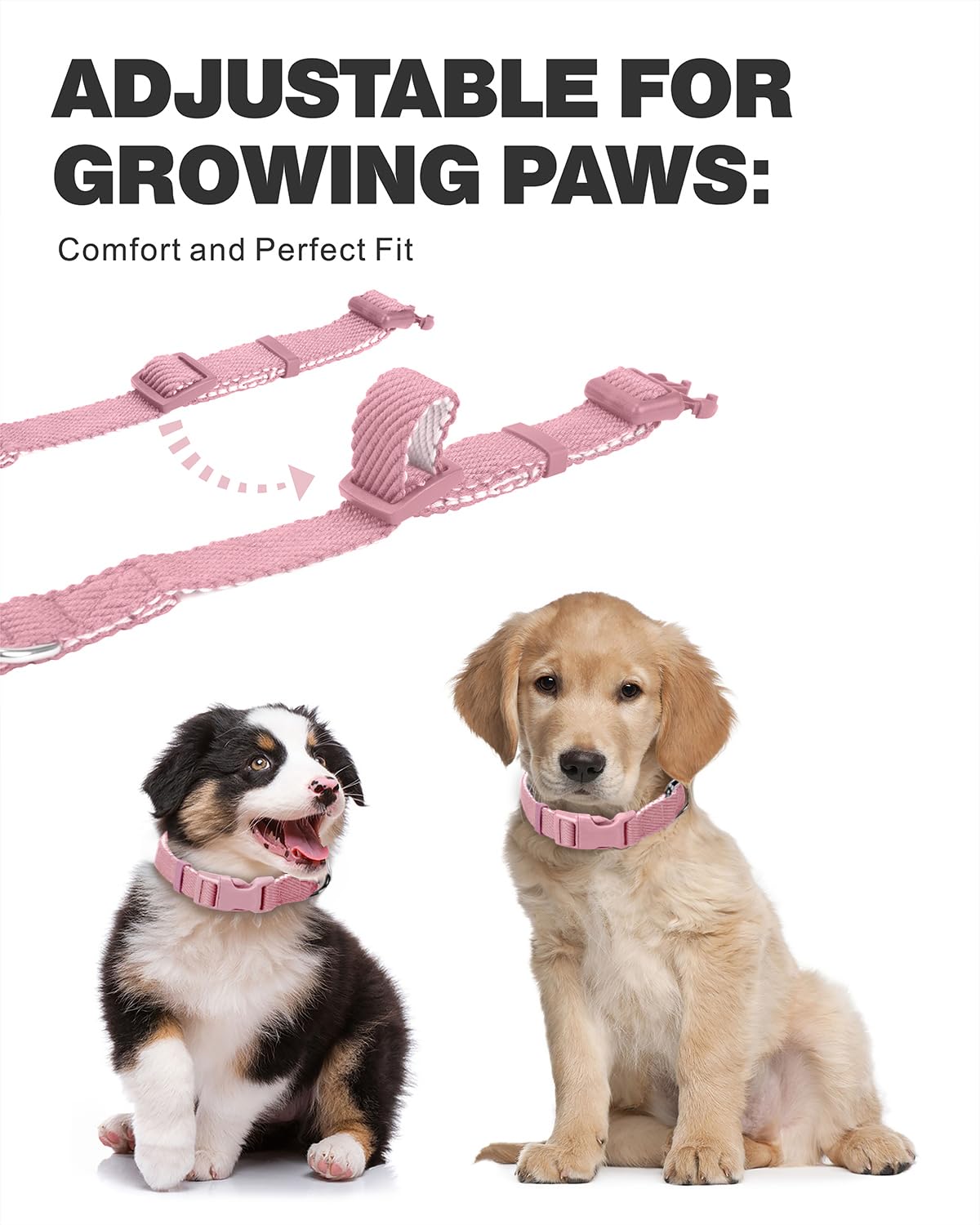 Dynmeow Soft and Breathable Cotton Dog Collar, Durable Adjustable Heavy-Duty Female Girl Pet Collar with Quick-Release Buckle, Lightweight for Sensitive Skin for Medium and Large Dogs, Pink, M