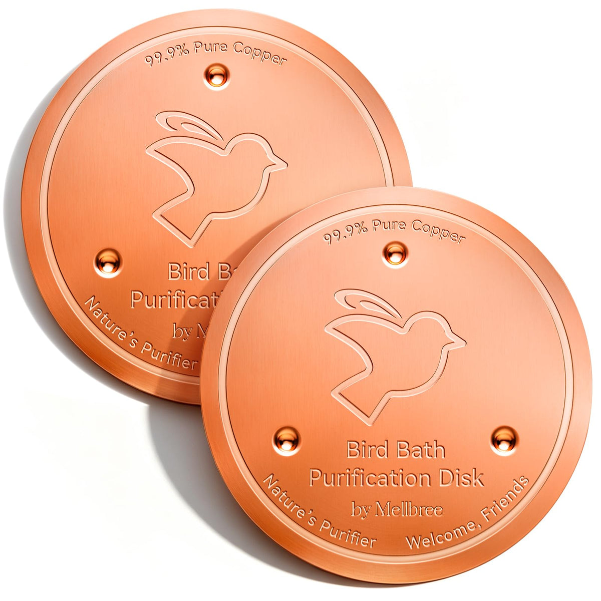 Mellbree 4-Pack Bird Bath Copper Disc, 0.6mm Reinforced 99.99% Pure Copper Cleaning Disk with Triple-Point Support for Physical Safe Clean Water All-Season (Sunflower)