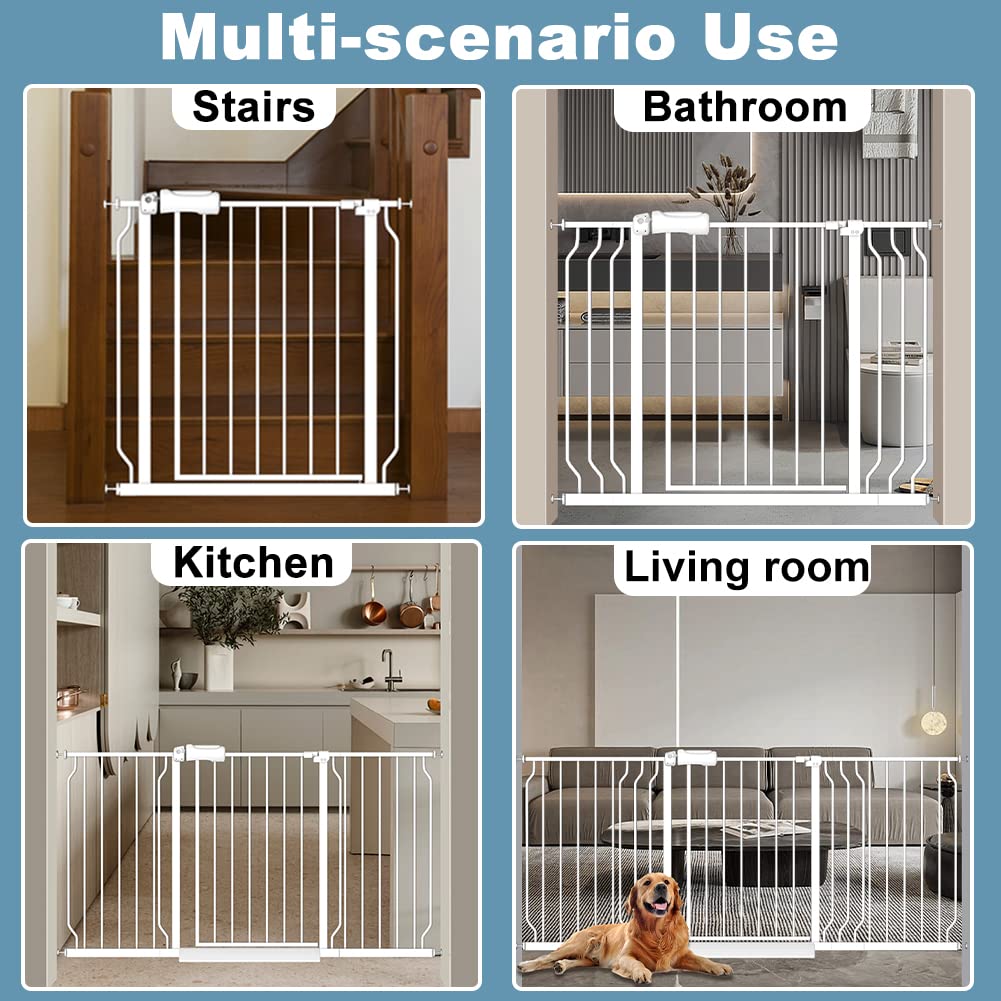 Extra Wide Baby Gates 48-53 Inch Child Dog Pet Gate Indoor Adjustable Safety Child Gates for House Doorway Stairs Banister Walk Through Doggie White