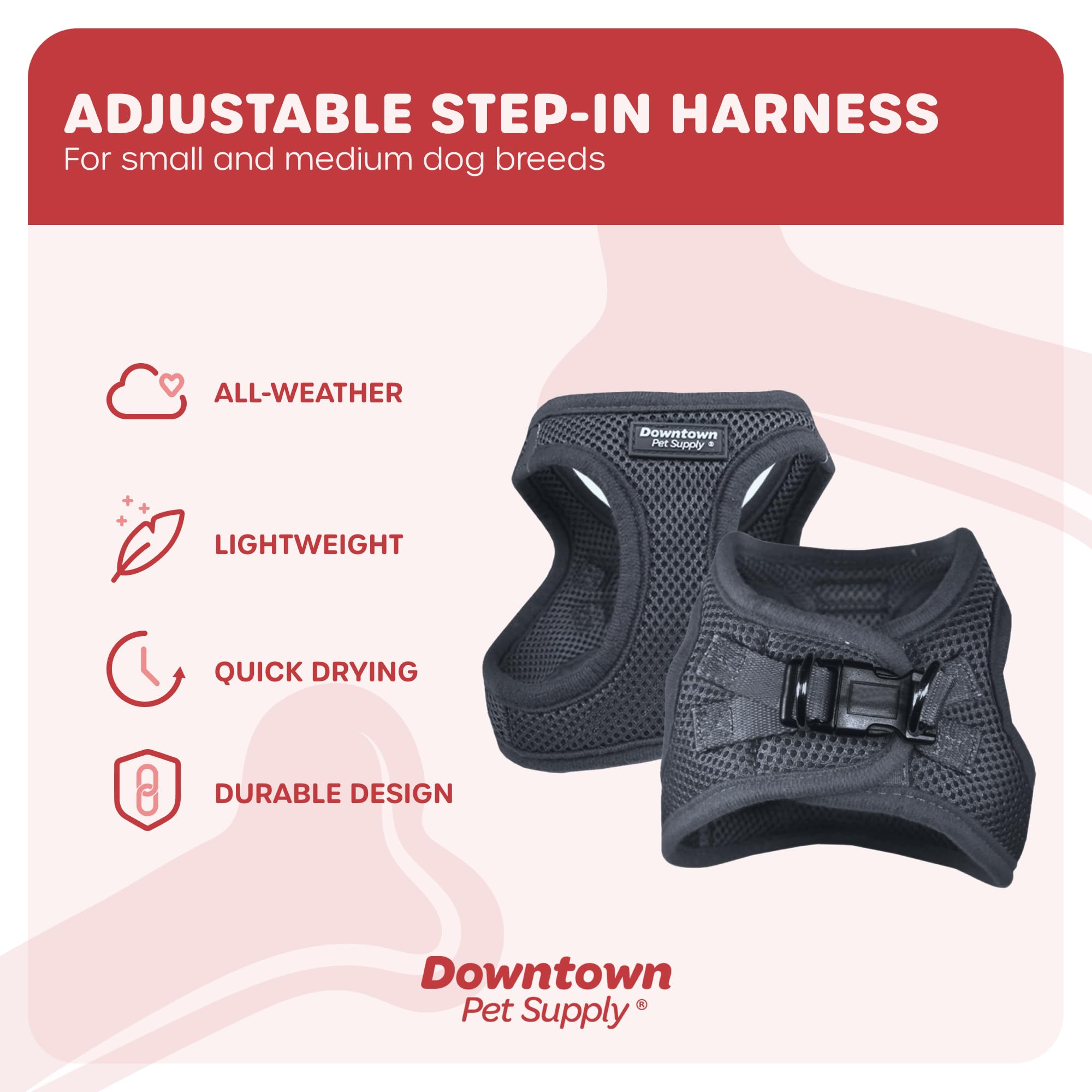 Downtown Pet Supply Step-in Dog Harness – No Pull, Adjustable Padded Mesh with Reflective Trim, Secure Buckle Strap – Comfortable & Breathable Small Dog Harness, Medium, Charcoal