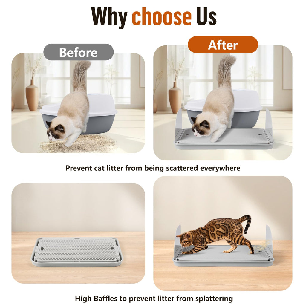 Cat Litter Box Step, Cat Step with Detachable Splash-Proof Baffles, Grey
