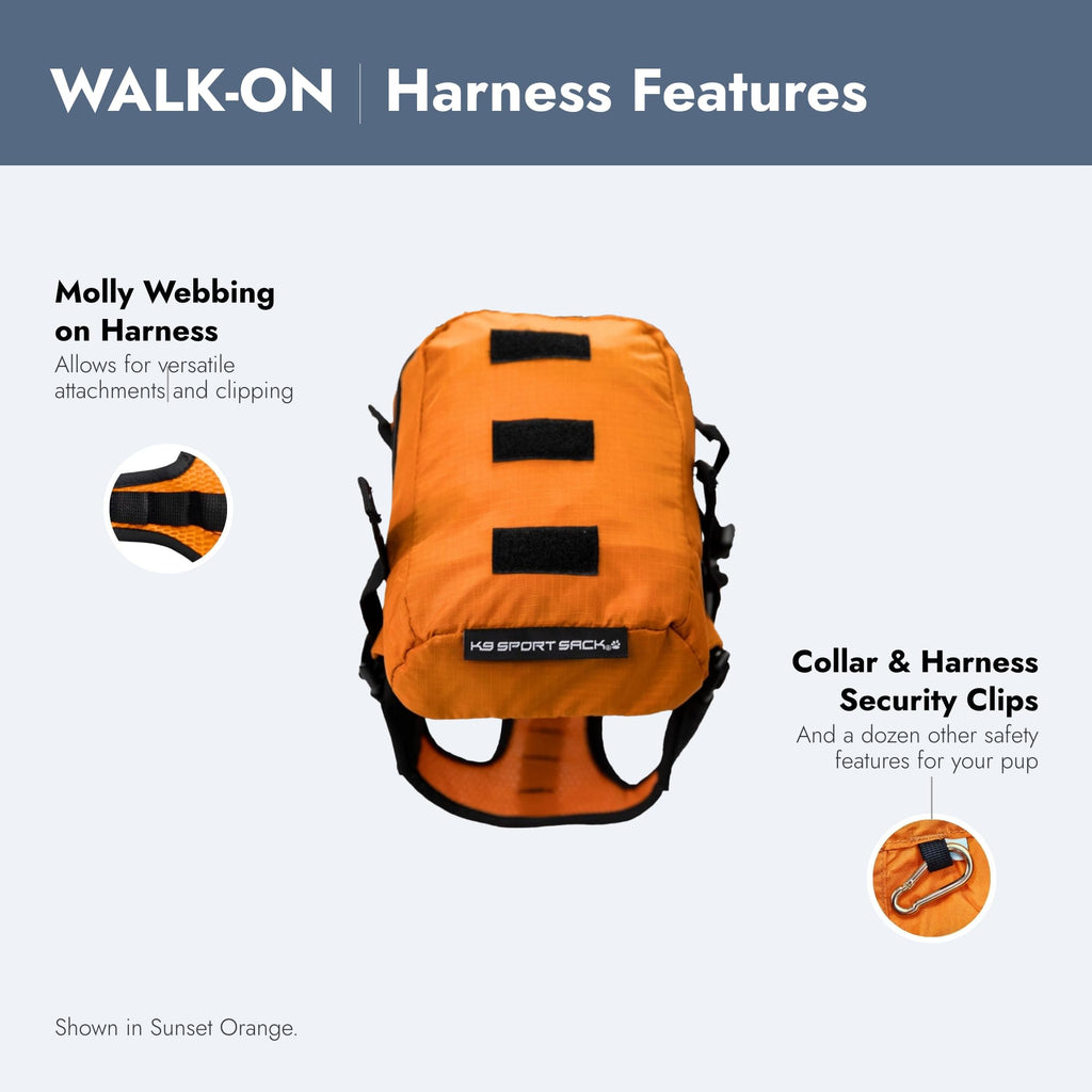 K9 Sport Sack Walk-On - Small, Shark Skin Gray - Ideal for Dogs with 13-16” Back Length - Lightweight, Packable, Backpack-Style Carrier - Includes Compatible Harness & Storage Bag