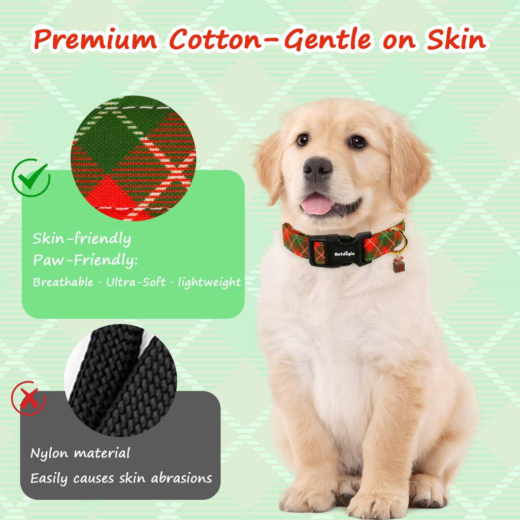 Astdogio Extra Small Christmas Dog Collar,Adjustable Dog Christmas Collars, Red Green Plaid Puppy Collar, Cute Dog Collars Holiday Collar for Girl Boy Dogs-XS