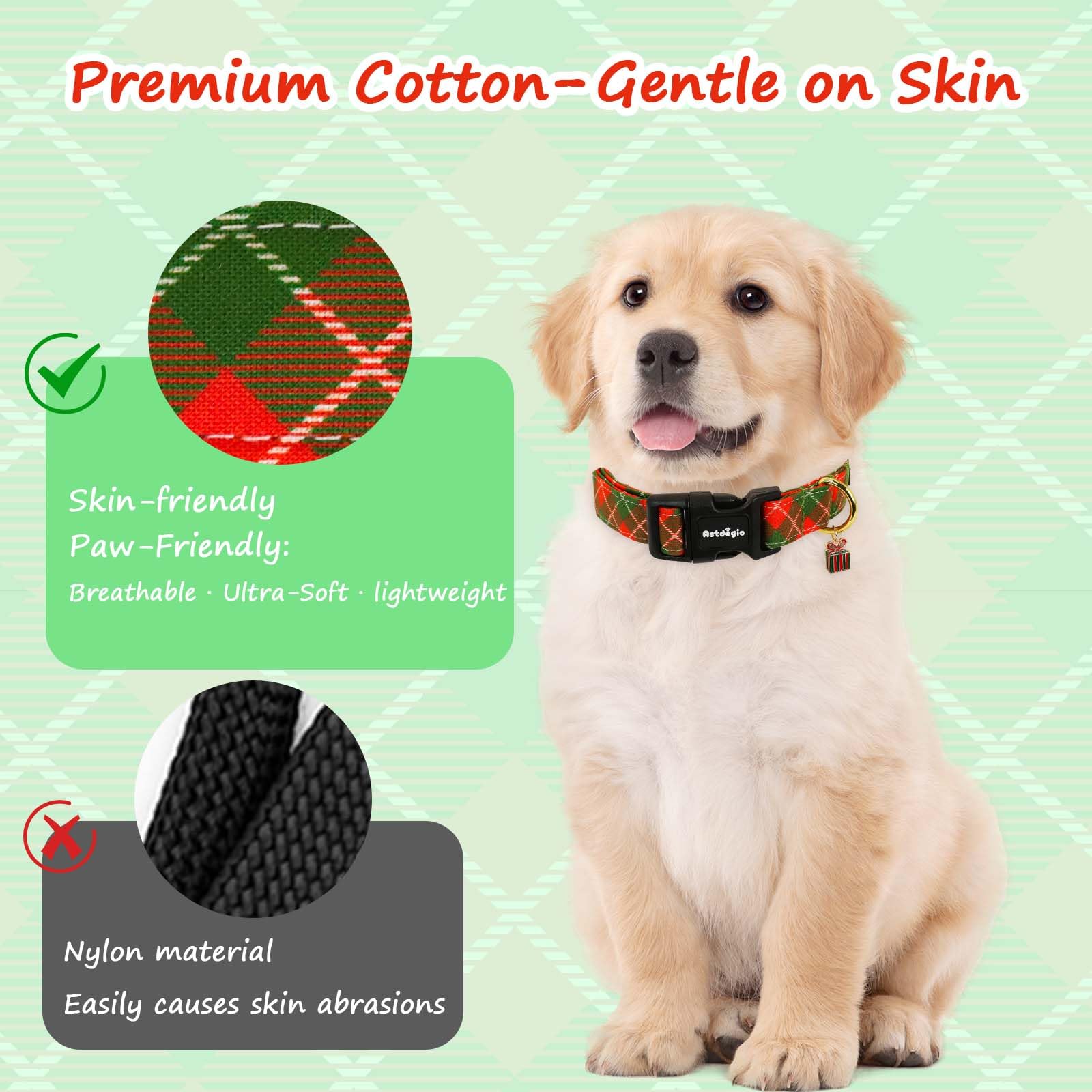 Astdogio Extra Small Christmas Dog Collar,Adjustable Dog Christmas Collars, Red Green Plaid Puppy Collar, Cute Dog Collars Holiday Collar for Girl Boy Dogs-XS