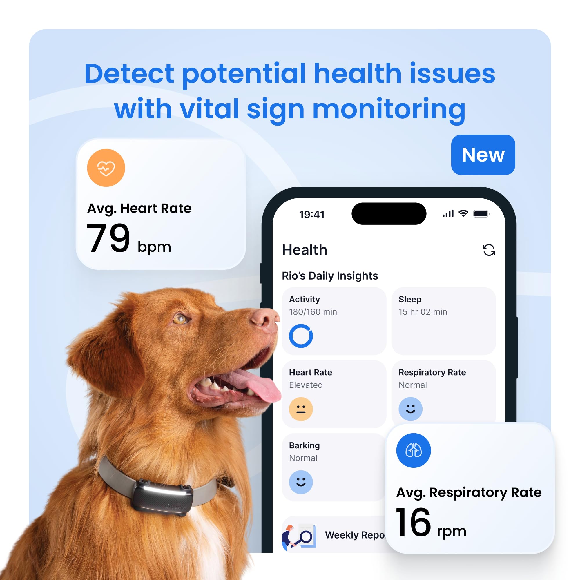 Tractive Smart Dog GPS Tracker | Live Pet Tracker with Virtual Fence | Vital Signs Monitoring of Heart & Respiratory Rate | Bark Monitoring | Dog Collar Attachment (Mint)