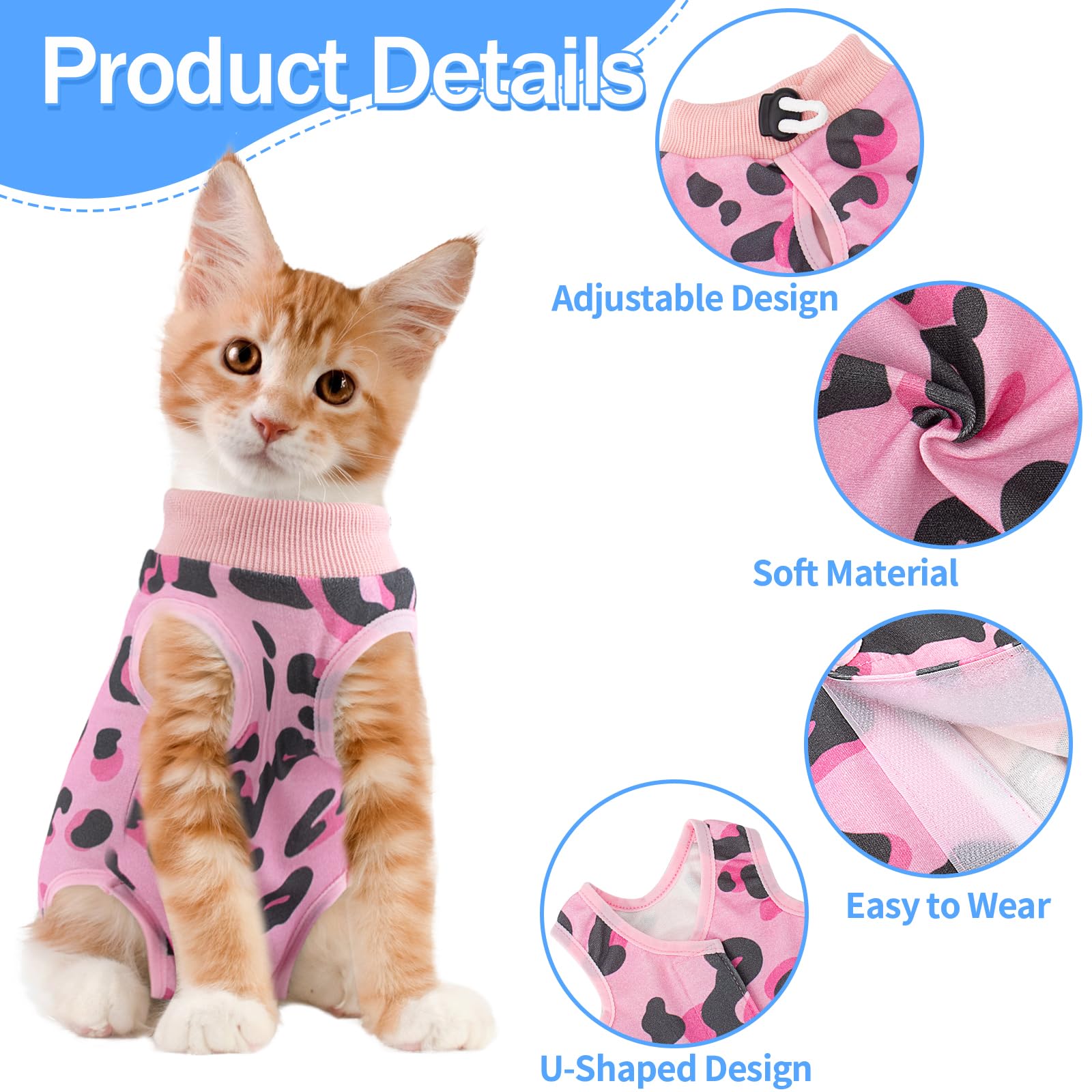 Coppthinktu Cat Recovery Suit Female, Breathable Cat Onesie After Surgery Female for Abdominal Wounds or Skin Diseases, Surgery Recovery Suit Kitten Surgical Onesie After Spay Wear Anti Licking