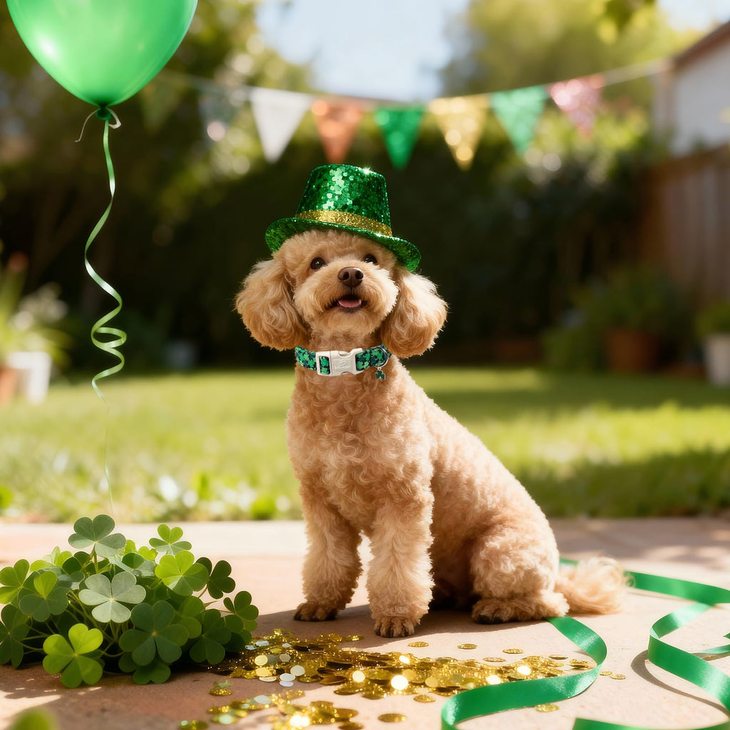 Babole Pet St Patricks Day Dog Collar for Large Dogs - Green Lucky Clover Dog Collars, Lightweight Adjustable Irish Festival Shamrock Dogs Collars with Quick Release Buckle L
