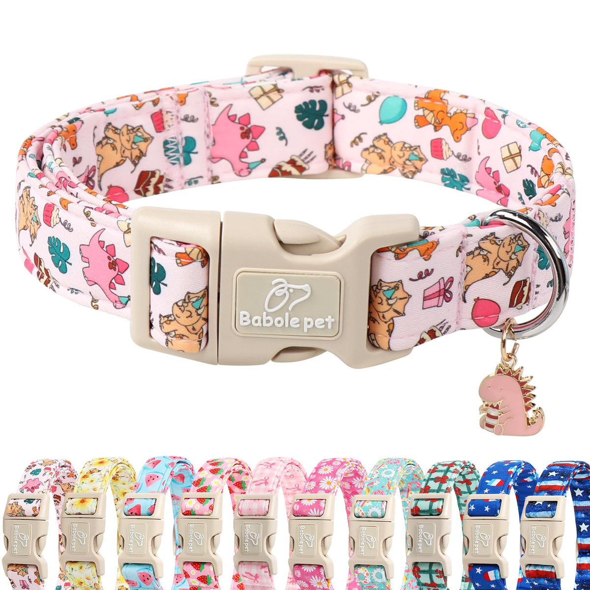Babole Pet St Patricks Day Dog Collar for Medium Dogs - Lucky Flower Shamrock Green Dog Collars, Cute Irish Clover Puppy Collar with Quick Release Buckle for Girls&Boys Dogs M