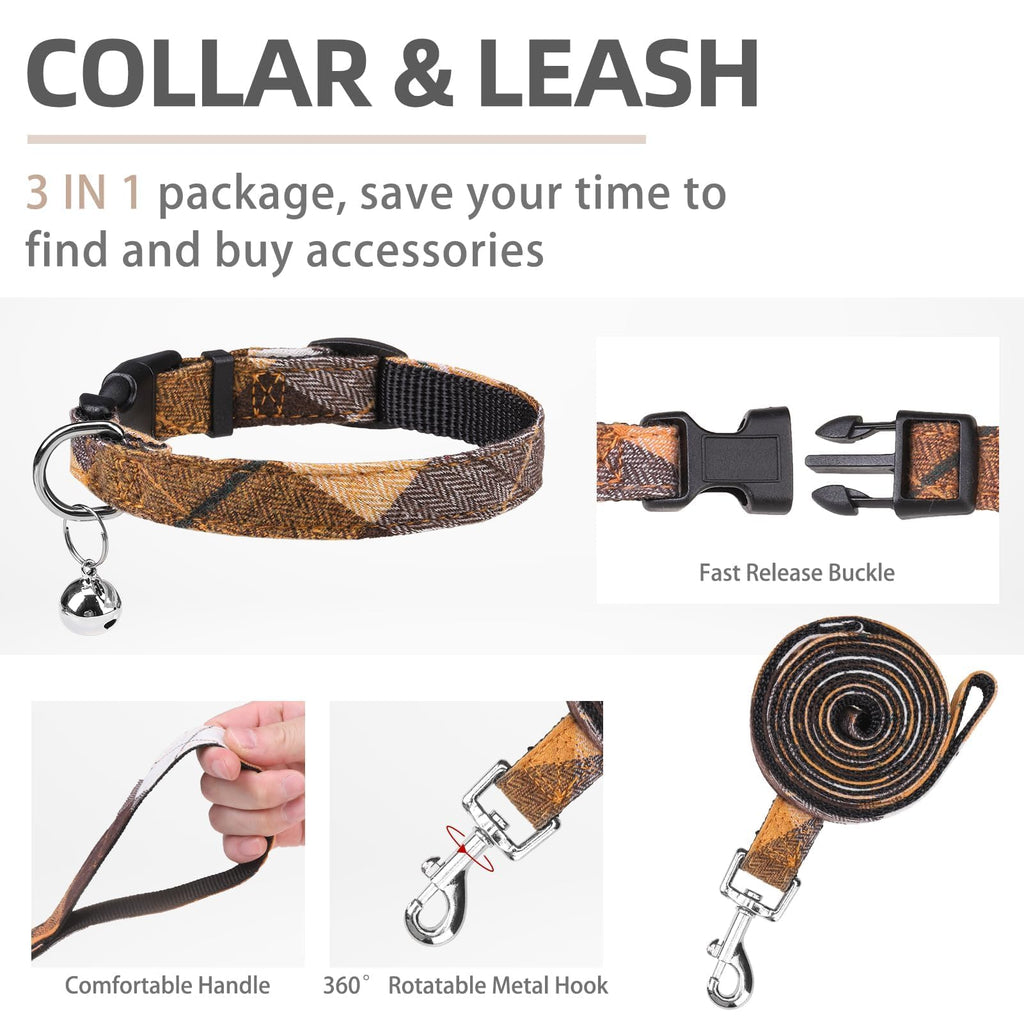 PUPTECK Adjustable Dog Harness Collar and Leash Set Step in No Pull Pet Harness for Small Medium Dogs Puppy and Cats Outdoor Walking Running, Soft Mesh Padded Reflective Vest Harnesses, Orange S