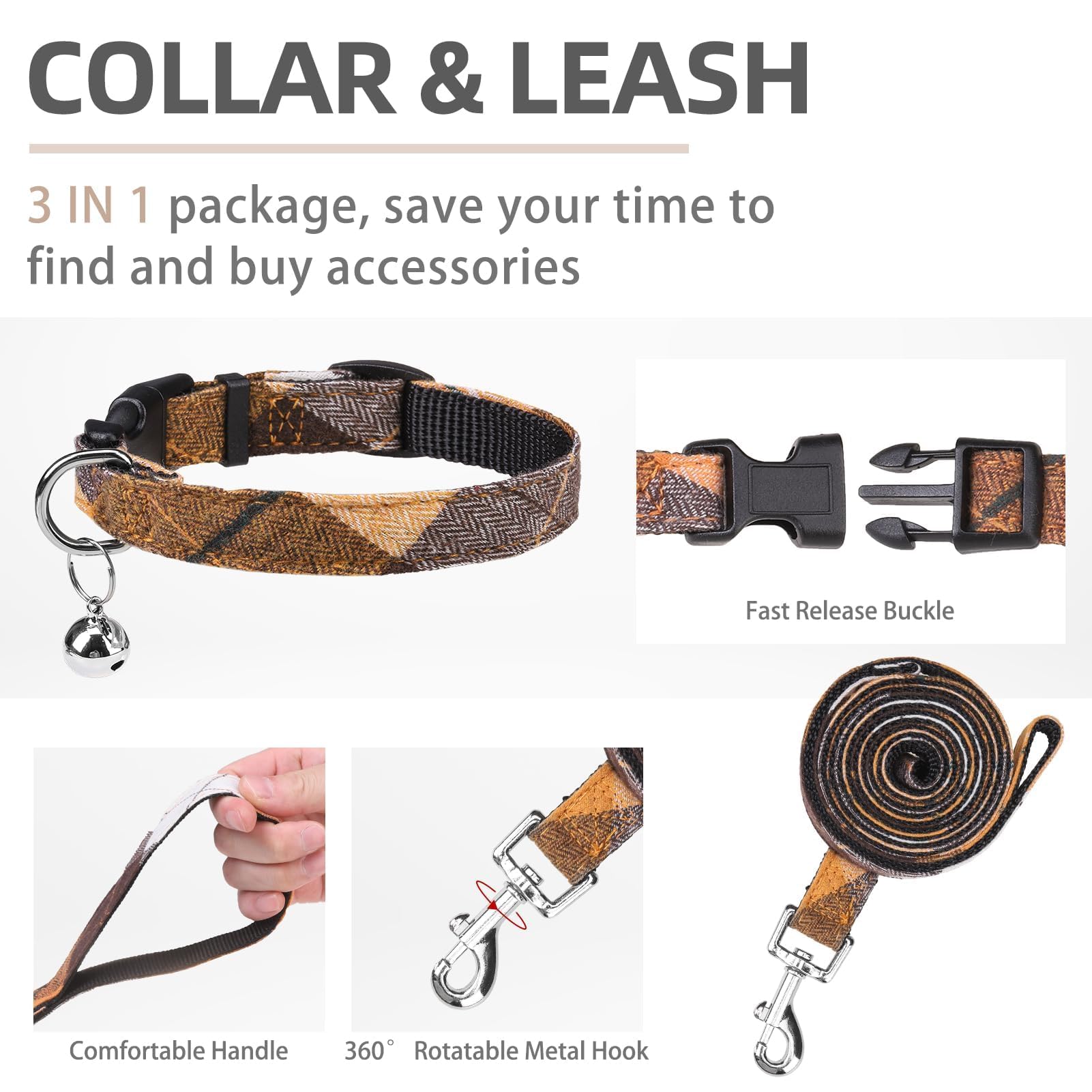 PUPTECK Adjustable Dog Harness Collar and Leash Set Step in No Pull Pet Harness for Small Medium Dogs Puppy and Cats Outdoor Walking Running, Soft Mesh Padded Reflective Vest Harnesses, Orange S