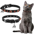 EXPAWLORER Leather Cat Collar for Girl Boy Cats,Black(Diamond Sunflower)