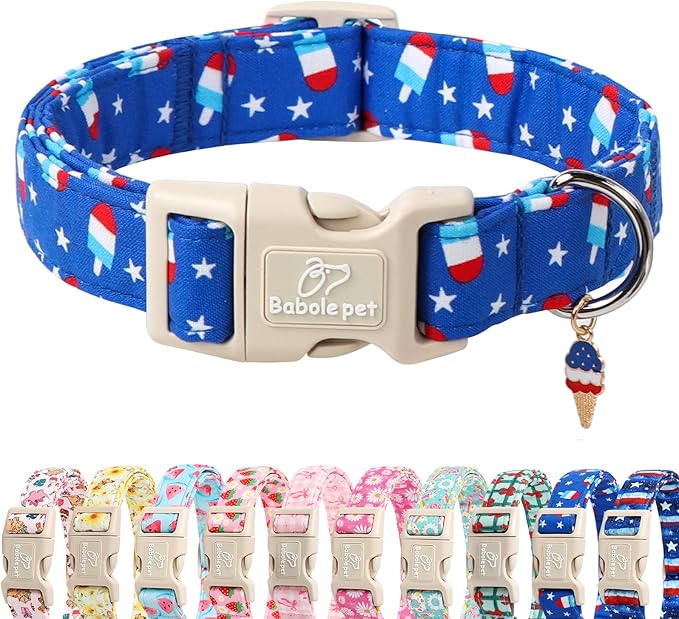 Babole Pet 4th of July Dog Collar, Summer Popsicle Patriotic Dog Collars for Puppy Small Dogs, Adjustable Lightweight Quick-Release Buckle Collar for Boy&Girl Dogs XS