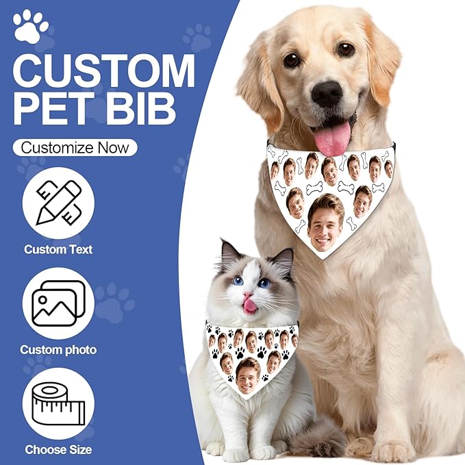 Funny Personalized Dog Bandana Custom Face Design, Custom Dog Bandana with Name, Pet Scarf for Small Medium Large Dogs Personalized Pet Accessories (Funny Style, Medium)