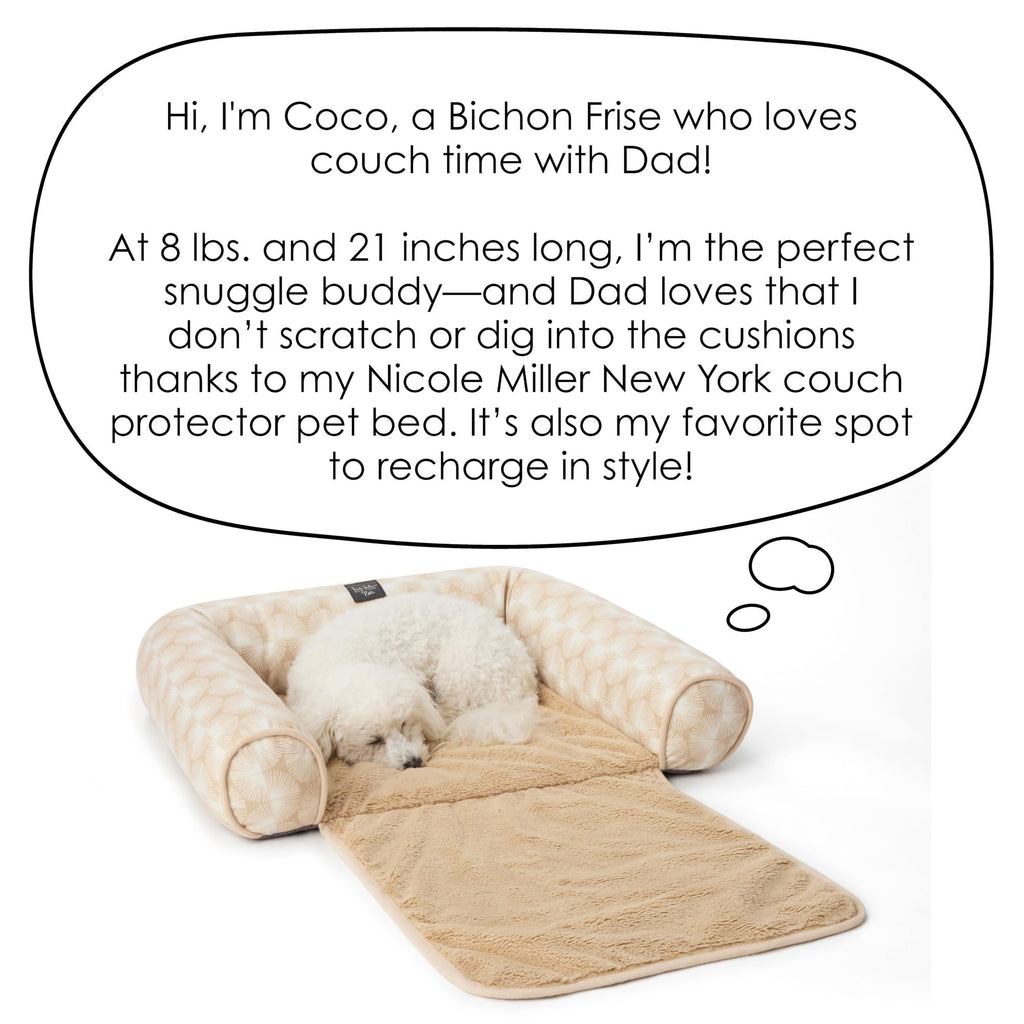 Nicole Miller New York PET Kendall Fluted Geo Cozy Couch Protector Pet Bed, Cozy & Calming, Non-Slip Bottom, Machine Washable, Taupe, Large 40"x23"x4"
