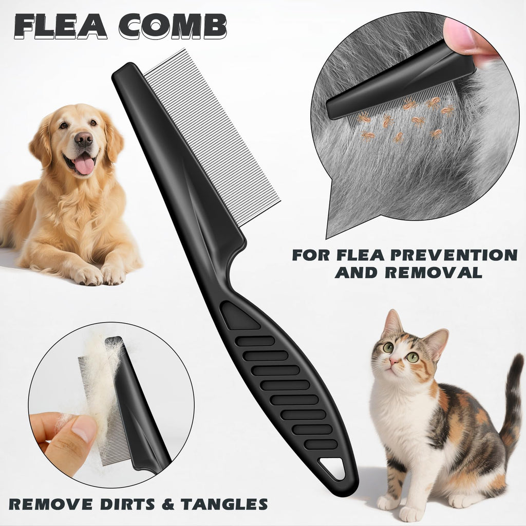 3PCS Pet Grooming Rake & Metal Comb & Flea Comb for Cats and Dogs, Double-Sided Dematting Tool, Extra-Wide Deshedding Dog Brush for Long Hair to Effectively Remove Tangles, Knots and Mats (Orange)