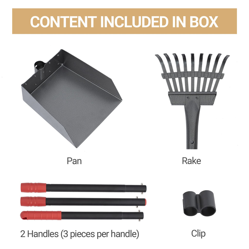 Dog Pooper Scooper, Dog Poop Tray and Rake Set with Long Stainless Handles
