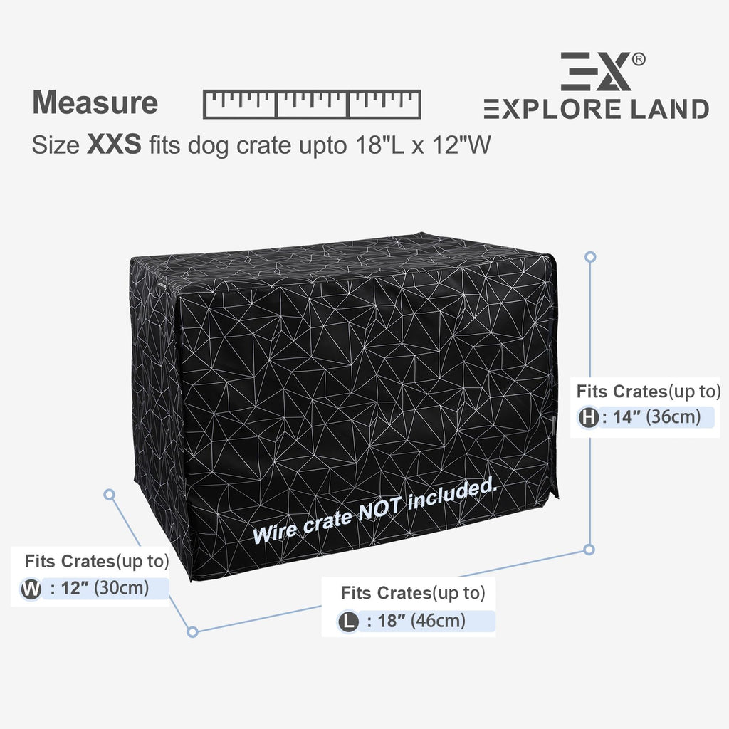 Explore Land Pattern Dog Crate Cover for 18 Inches Wire Cage, Heavy-Duty Polyester 1 2 3 Doors Standard Metal Pet Kennel Enclosure (Brief Polygonal)