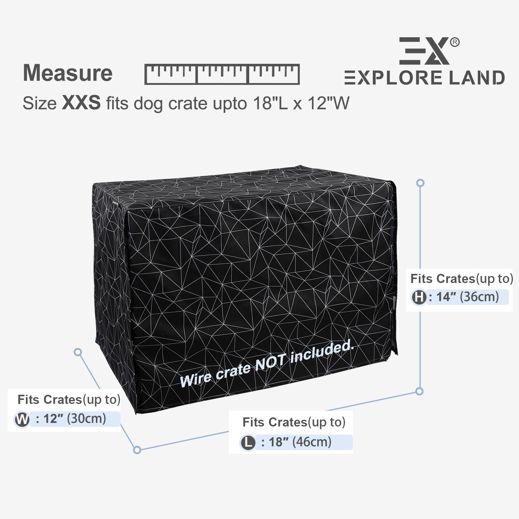 Explore Land Pattern Dog Crate Cover for 18 Inches Wire Cage, Heavy-Duty Polyester 1 2 3 Doors Standard Metal Pet Kennel Enclosure (Brief Polygonal)