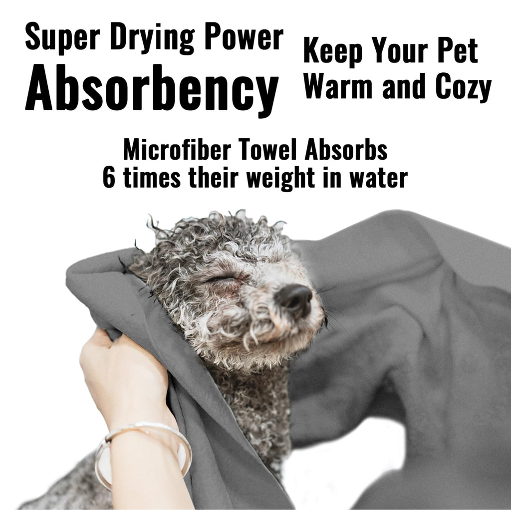 Puomue 3 Pack Microfiber Dog Towels for Drying Dogs, Super Absorbent and Soft Pet Grooming Towel, 40 Inch X 23.6 Inch, Perfect Dog Drying Towels for Large, Medium or Small Dogs, Grey
