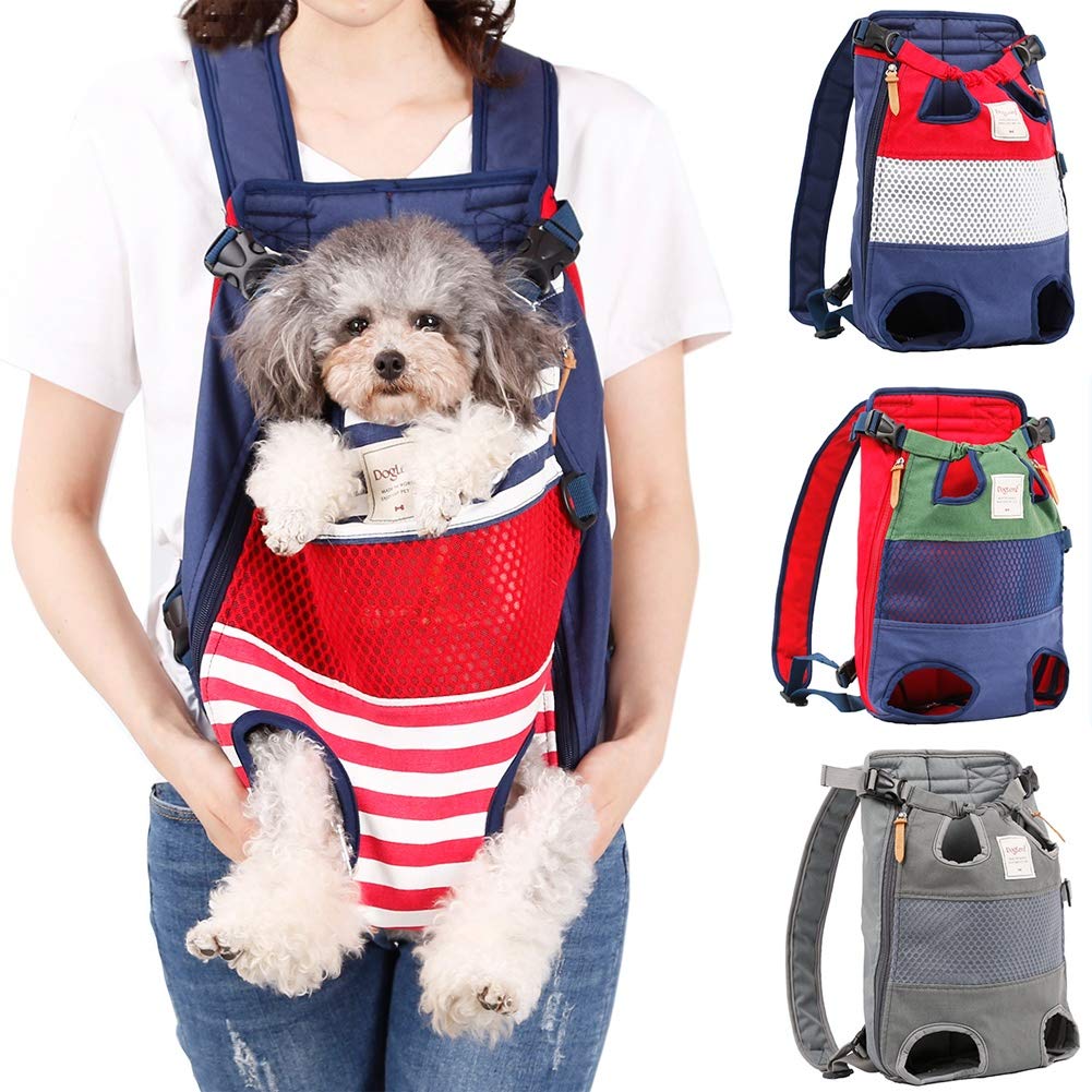Dog Backpack Carrier Small Dog Backpack, Pet Dog Front Backpack Legs Out Dog Chest Carrier for Small Dogs, Cat Backpack Carrier Dogs Travel Back Pack Hands-Free Hiking Bike Motorcycle (Size:11–19 lbs)