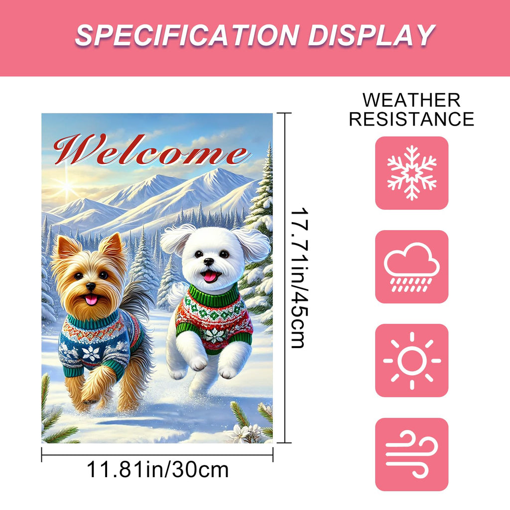 BlissYard Garden Flag Dog Pair Winter 12x18 Inch Polyester