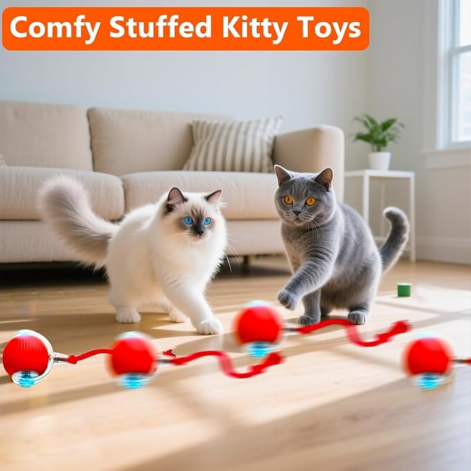 Interactive Cat Toy Ball, Smart Interactive Cat Toys, Smart Cat Toy for Enrichment, Motion Activated Automatic Cat Toys to Keep Them Busy (Red)
