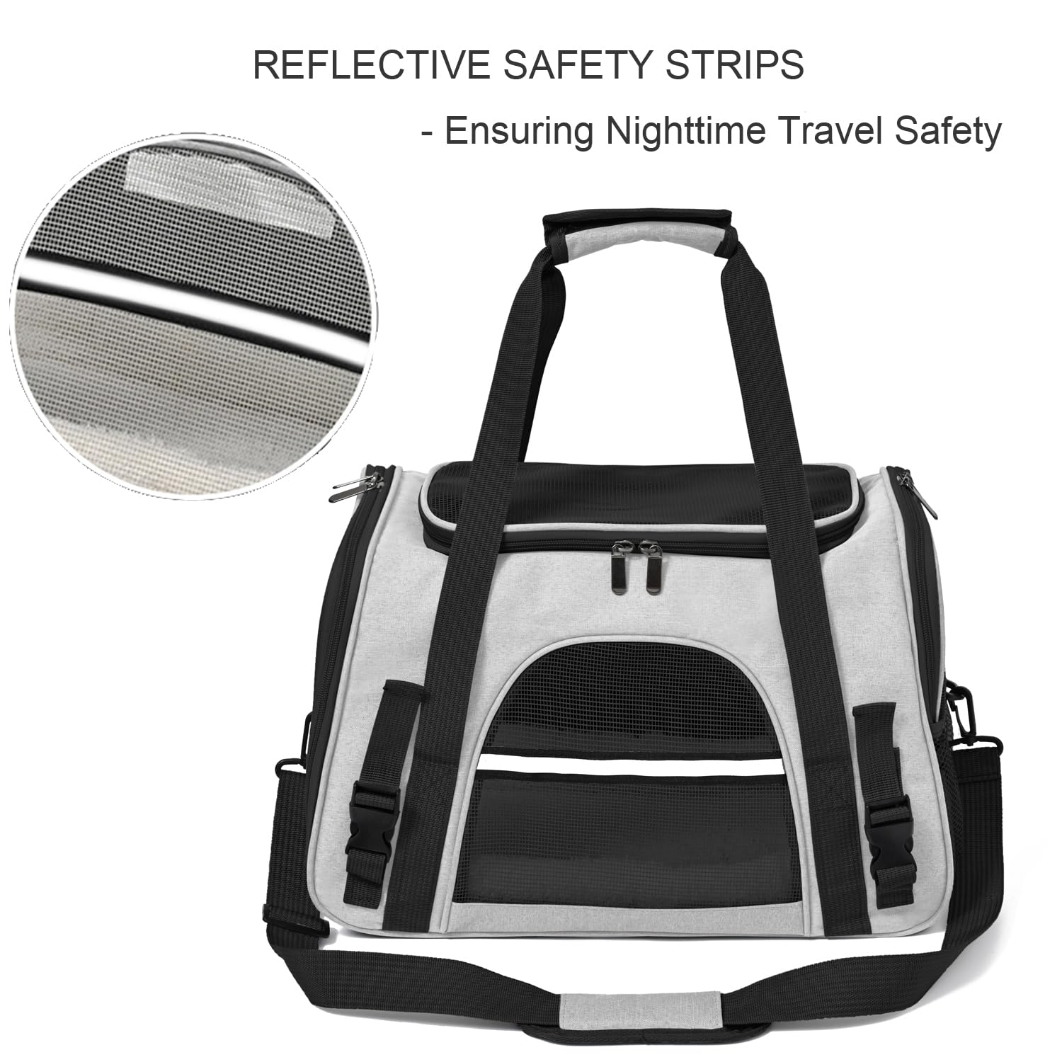 SURILEHEGE Dog Cat Carrier Soft for Small Pet Up to 16 Lbs TSA Airline Approved Travel Carrier Collapsible Puppy Car Mesh Bag 17.5 * 10.2 * 11.4 inch - Grey & Black