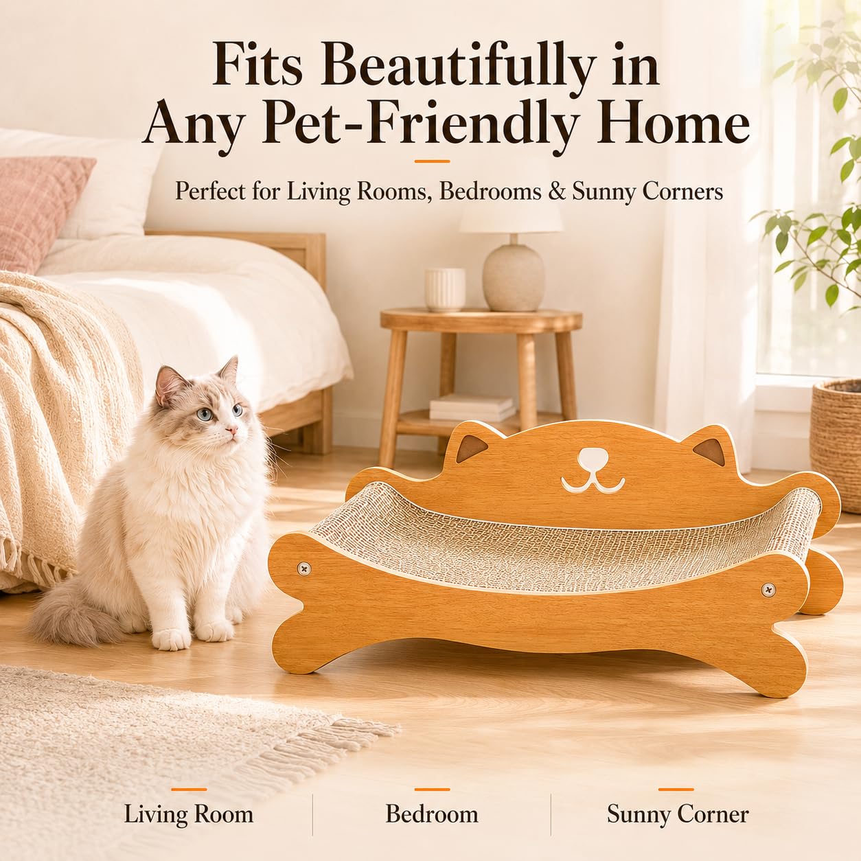 RizzQi Cat Scratcher Bed for Indoor Cats - Summer Cool Hammock, 23.2″ Large Scratching Lounge with 40 lbs Weight Capacity, Wooden Modern Cat Scratching Post & Pad Furniture