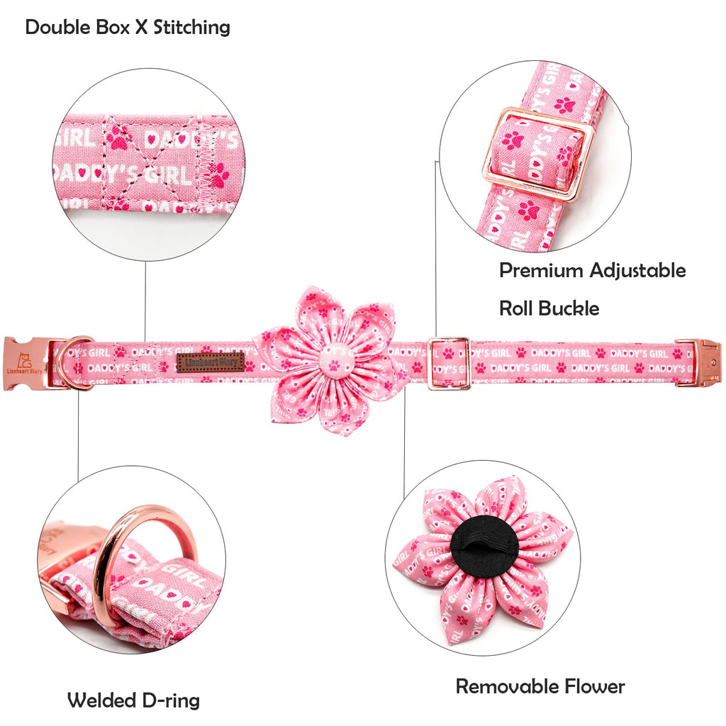 Lionheart glory Valentine's Day Dog Collar with Flower Dog Collars Pink Collars for Medium Dogs, Spring Pet Puppy Collar Flowers