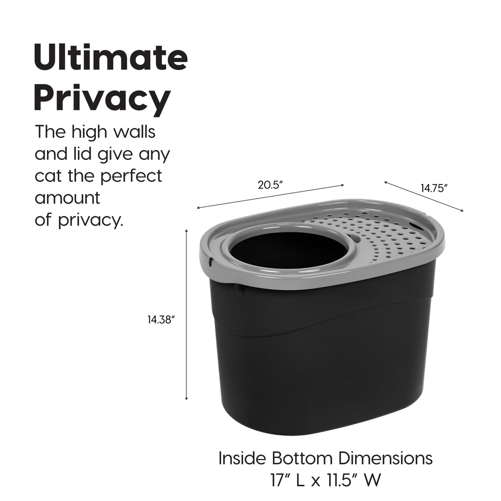 IRIS USA Large Top Entry Cat Litter Box, Hooded Privacy, Black/Gray