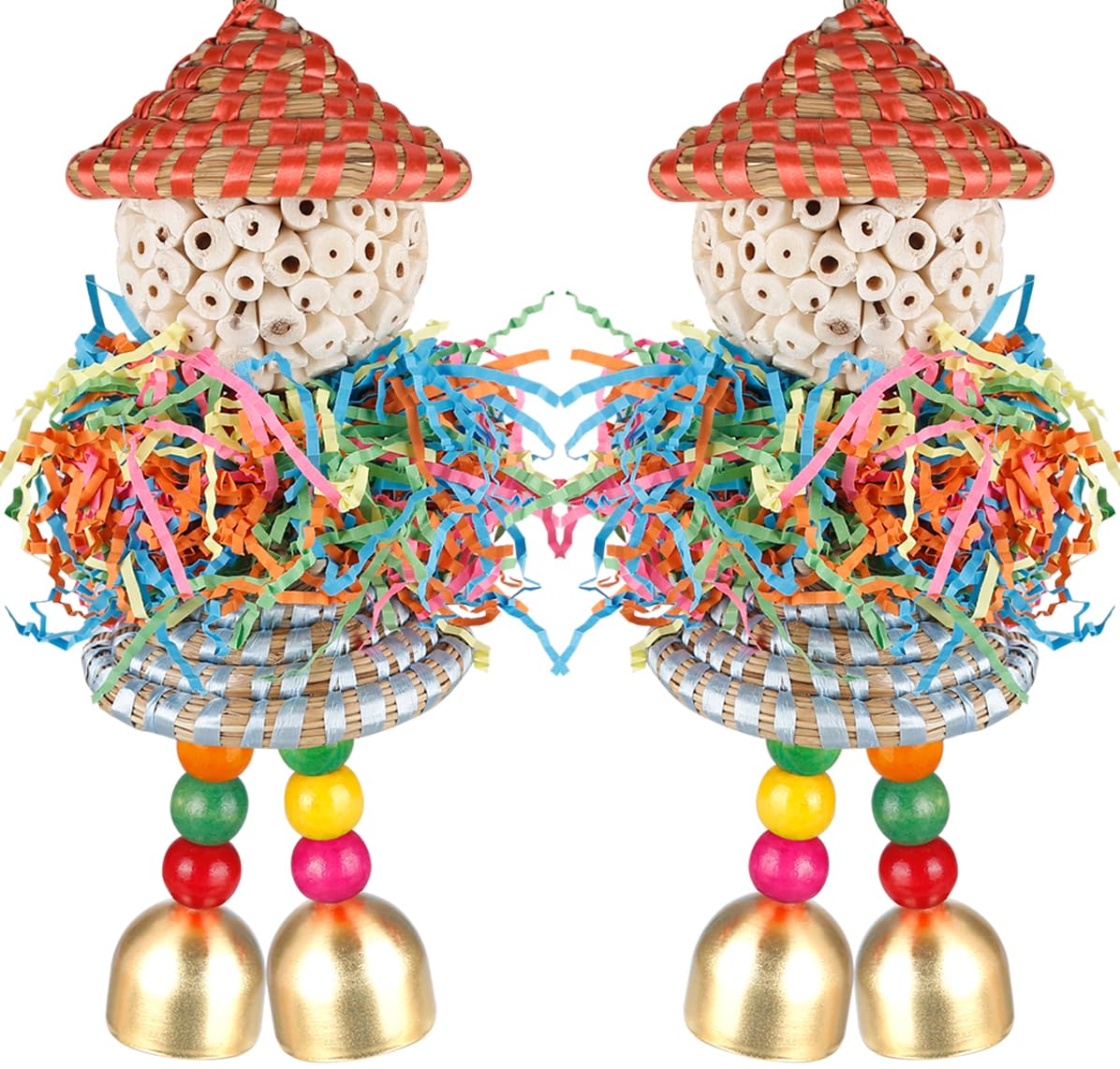 BBjinronjy Bird Toys,2PCS Hanging Natural Soft Sola Ball Beak Chew Shred Forage Toys for Parrots,Cockatiel,Conure,Love Birds,Parakeets,Budgie and Other Small Birds