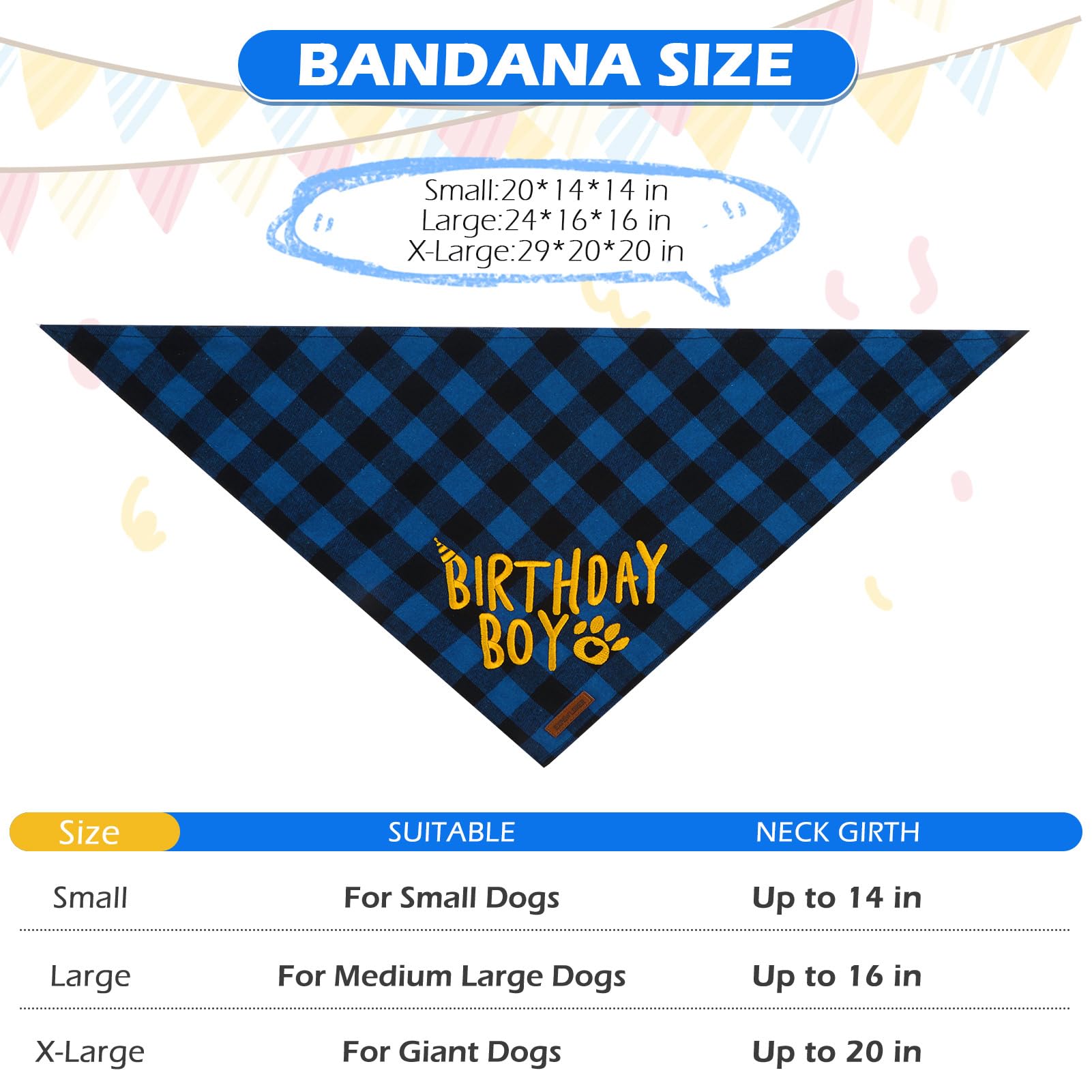 EXPAWLORER Embroidered Dog Birthday Bandana - Dog Birthday Party Supplies, Dog Scarf and Party Hat with Numbers for Boy, Pet Bow Tie Collar, Cute Outfit for Small Medium Large Dogs (X-Large)