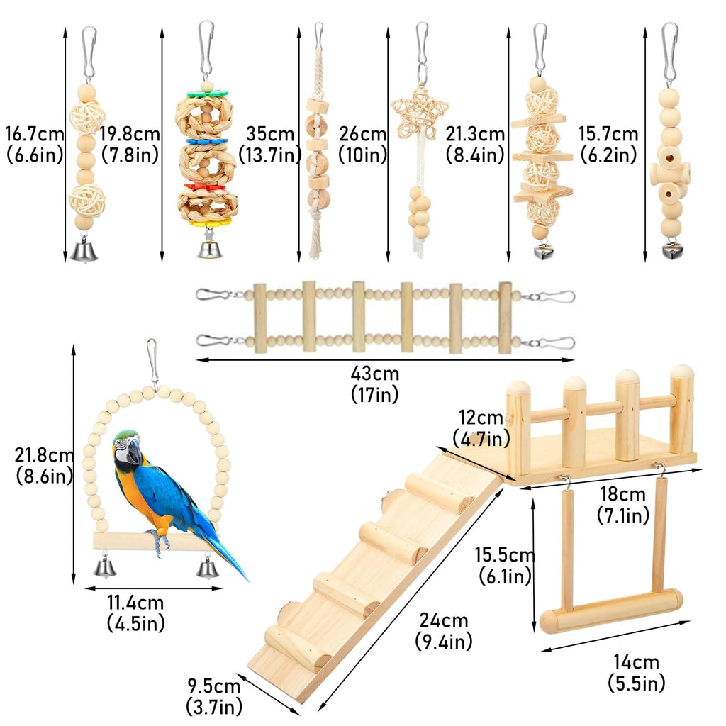 Morezi Bird Swing for cage Parakeet Parrot Swing Wood Hemp Rope Ladder Toy Play Gym Hanging Swing Parrot Perch Hammock Toy for Budgerigar Conure Cockatiel mynah Finches Small Medium Breeds 10pcs
