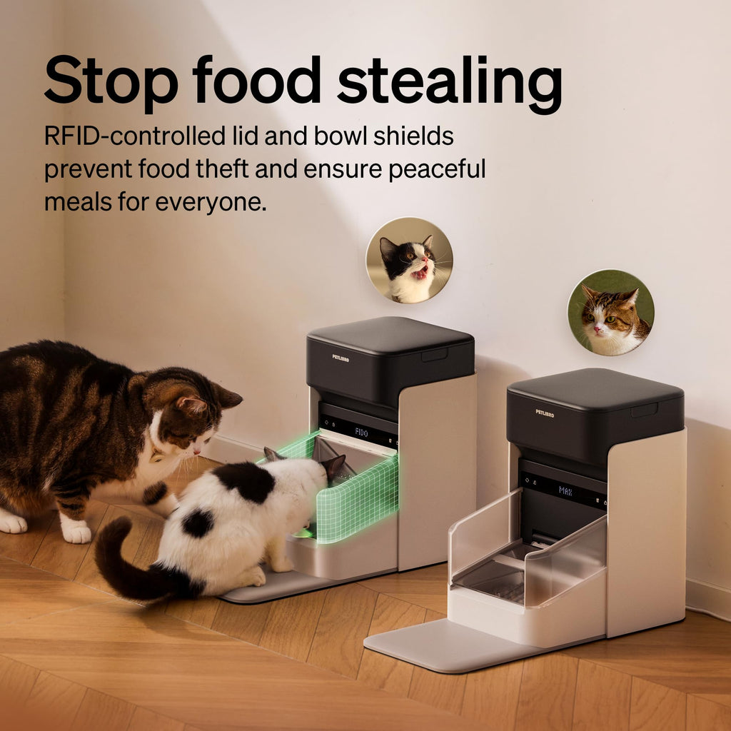 PETLIBRO Automatic Cat Feeders for 2 Cats, RFID Collar Tag for Exclusive Meals, Cats Recognition to Stop Food Stealing, Diet Tracking for Multi-Pet Homes and Different Diets, Pet Feeder Pack of 2